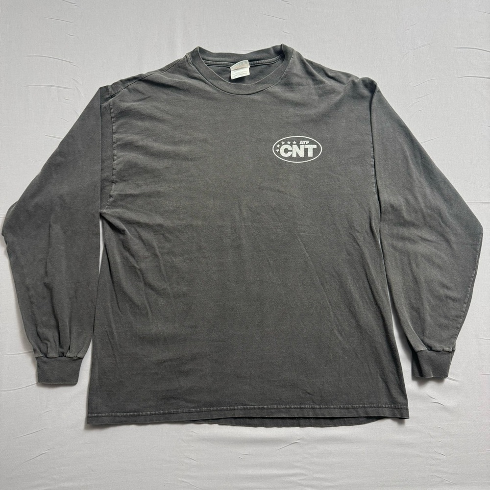 Hanes Beefy-T Black Logo Men's T-Shirt XL Long Sleeve Crew Neck Cotton CNT ATF